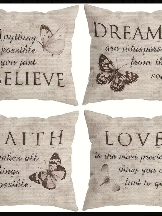 Hao Too Other - 4 Pcs. Inspirational Butterfly Quote Accent Pillow Covers - Beige